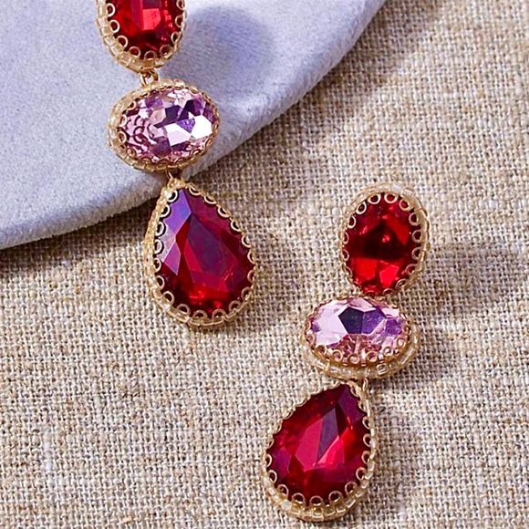 NWT Anthropologie Deepa Beaded Red & Pink Crystal Chandeliers - Picture 2 of 10